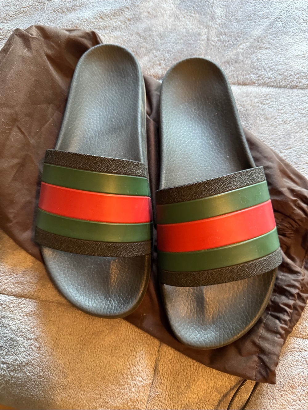 Gucci Black Slides with Signature Red and Green Stripes - Kids